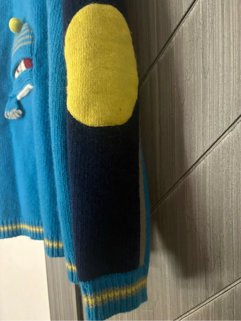 Oilily Kids Navy Blue Yellow Zip-Up Wool Cardigan Zip with Penguin Size 176 - 16